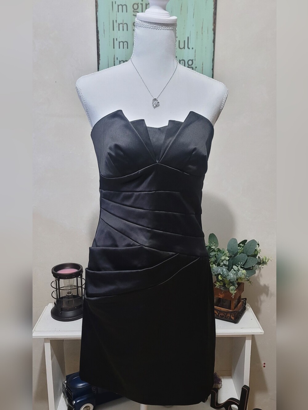 Teeze Me Black Strapless Satin Cocktail Dress